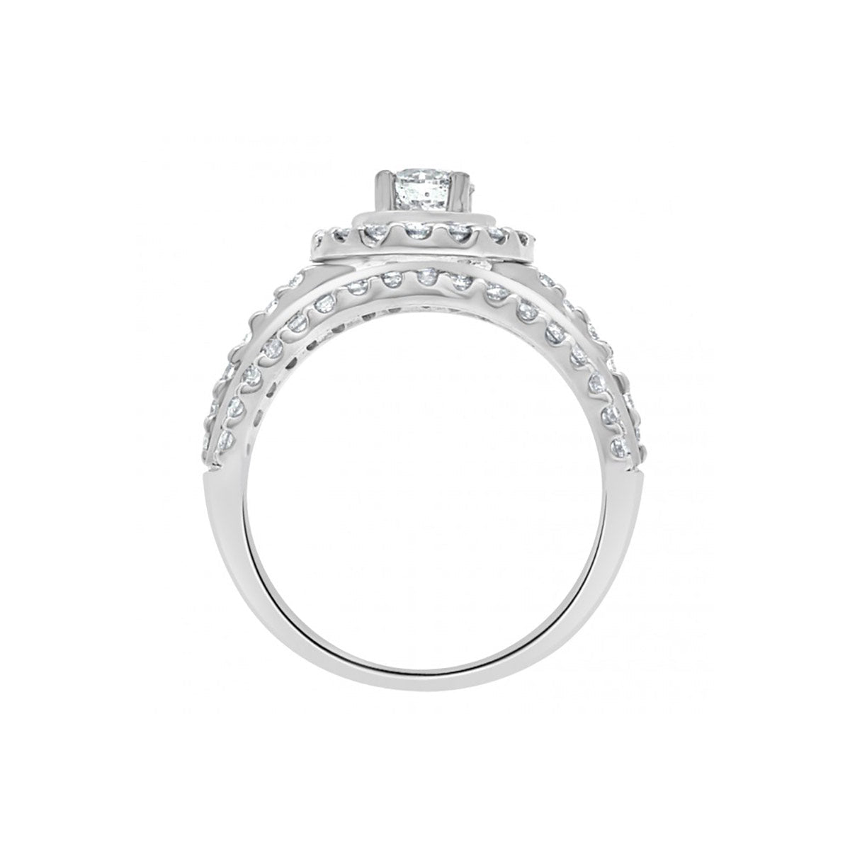 Round Cut Halo Diamond Triple Band Engagement Ring with Platinum Set Band - 'Bernadette'
