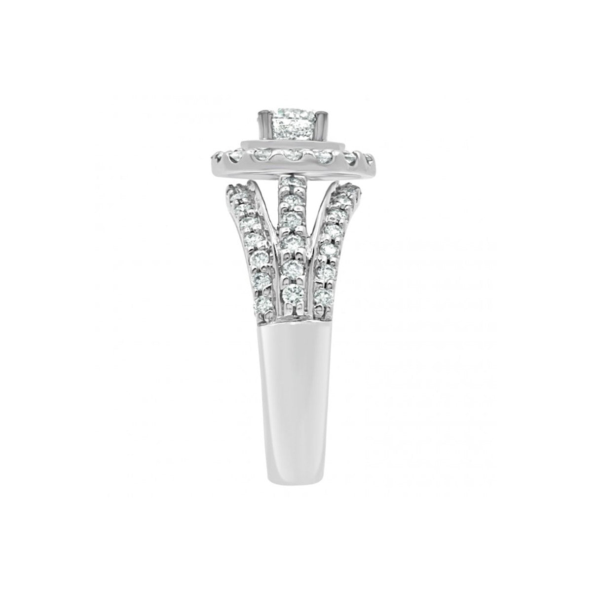 Round Cut Halo Diamond Triple Band Engagement Ring with Platinum Set Band - 'Bernadette'