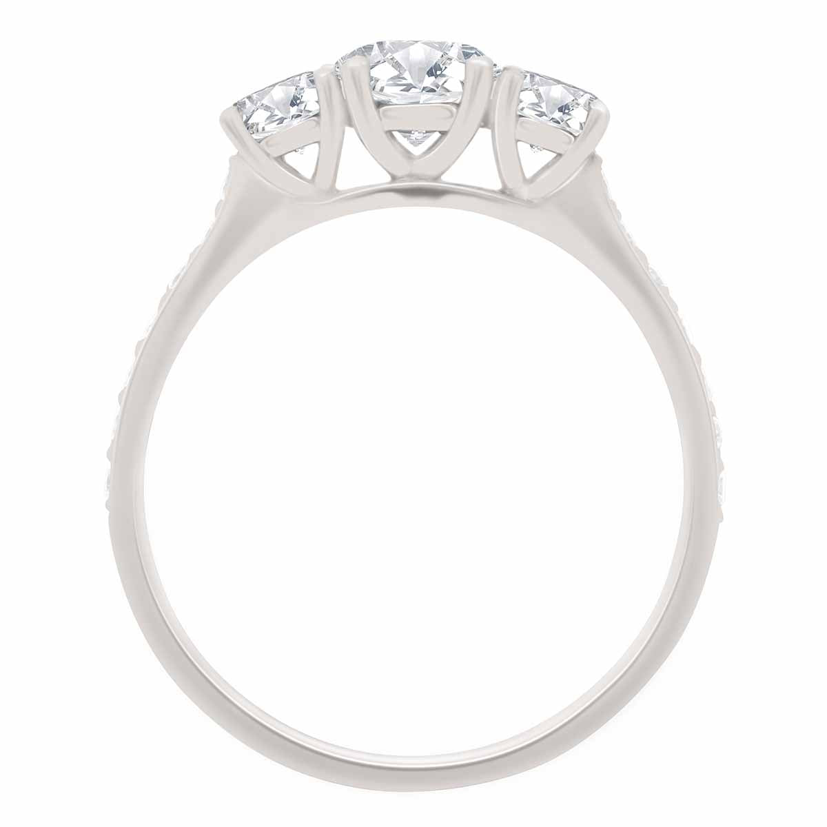 Three Stone Round Cut Diamond Engagement Ring with Platinum Scallop Band - 'Helen DS'