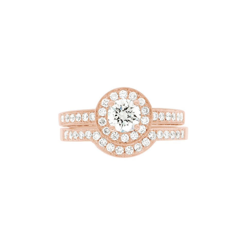 Antique Engagement Ring in rose gold with a matching diamond set wedding ring