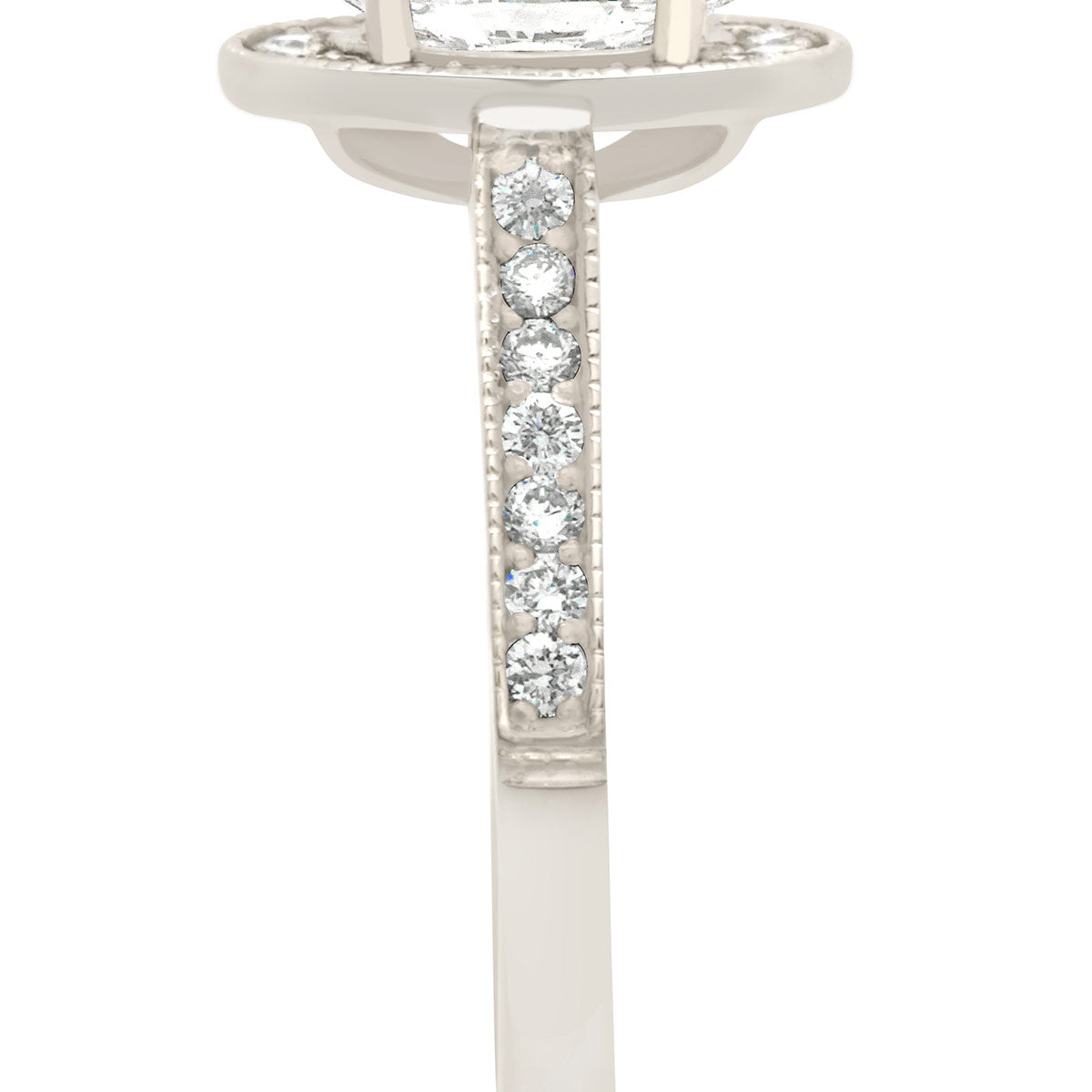 Antique Oval Engagement Ring in Platinumnd pictured from a side view