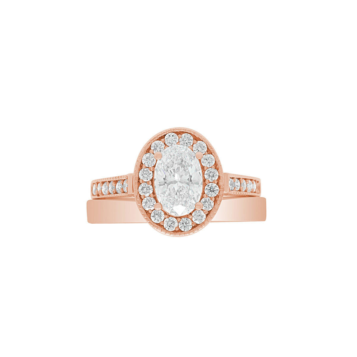 Oval Diamond Antique Engagement Ring with Rose Gold Diamond Band - ‘Lily’