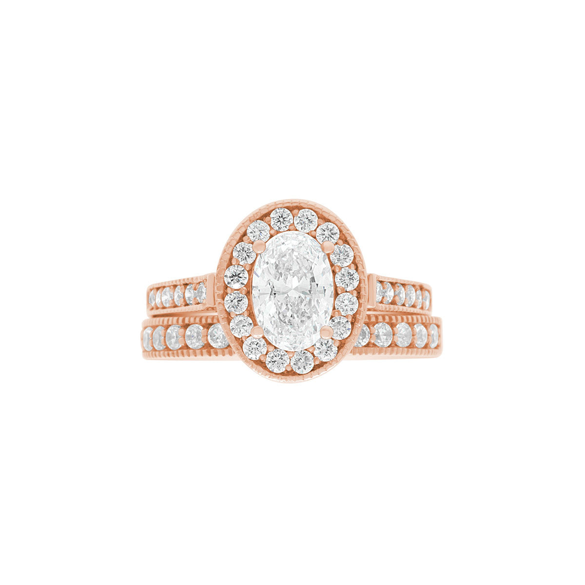 Oval Diamond Antique Engagement Ring with Rose Gold Diamond Band - ‘Lily’