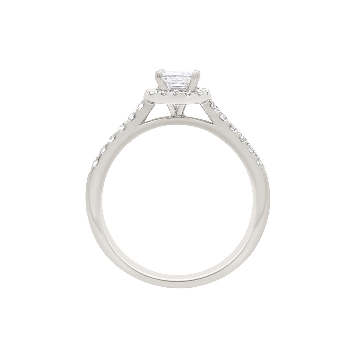 Asscher Halo Diamond Ring in Platinum IN AN UPRIGHT VIEW