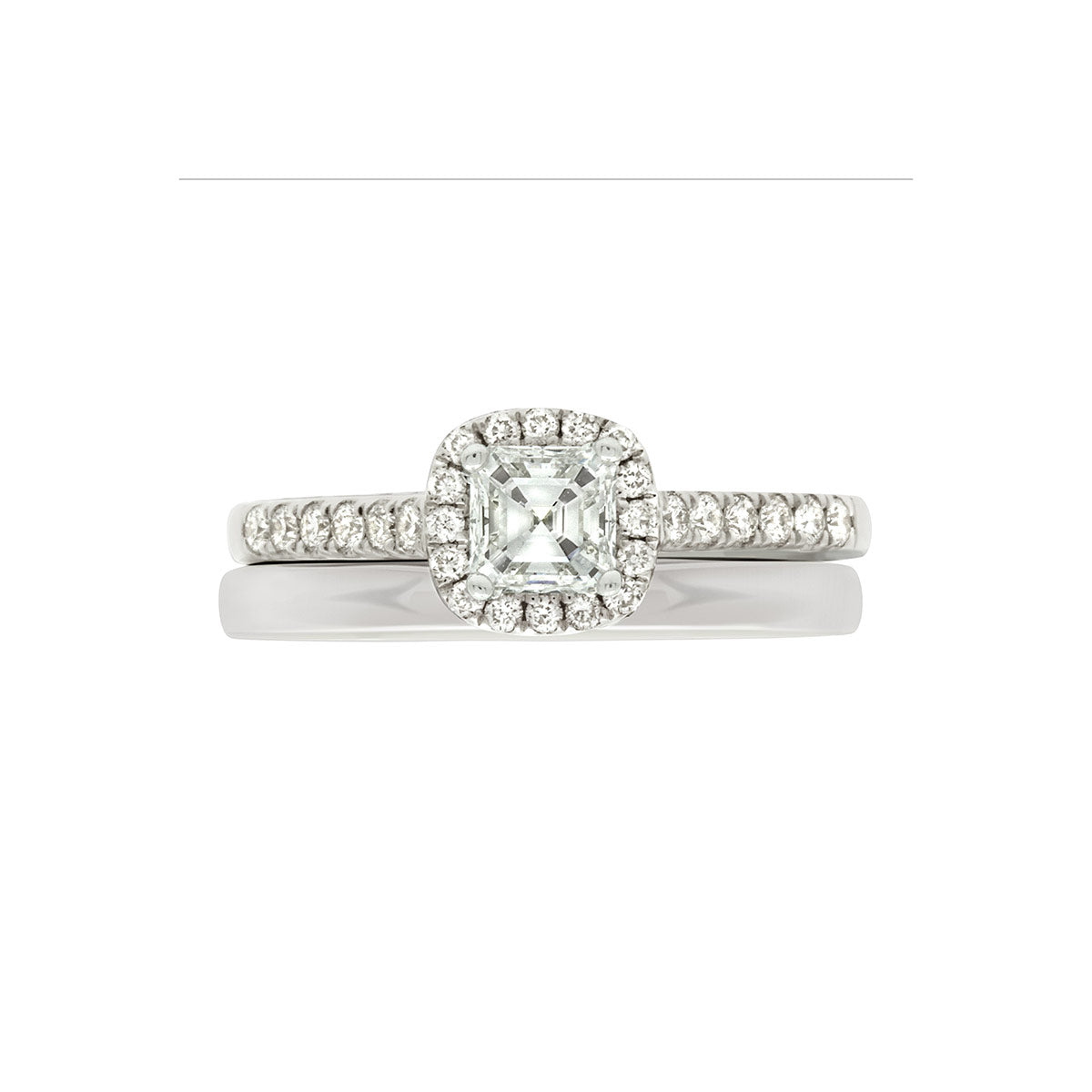 Asscher Halo Diamond Ring in White Gold
