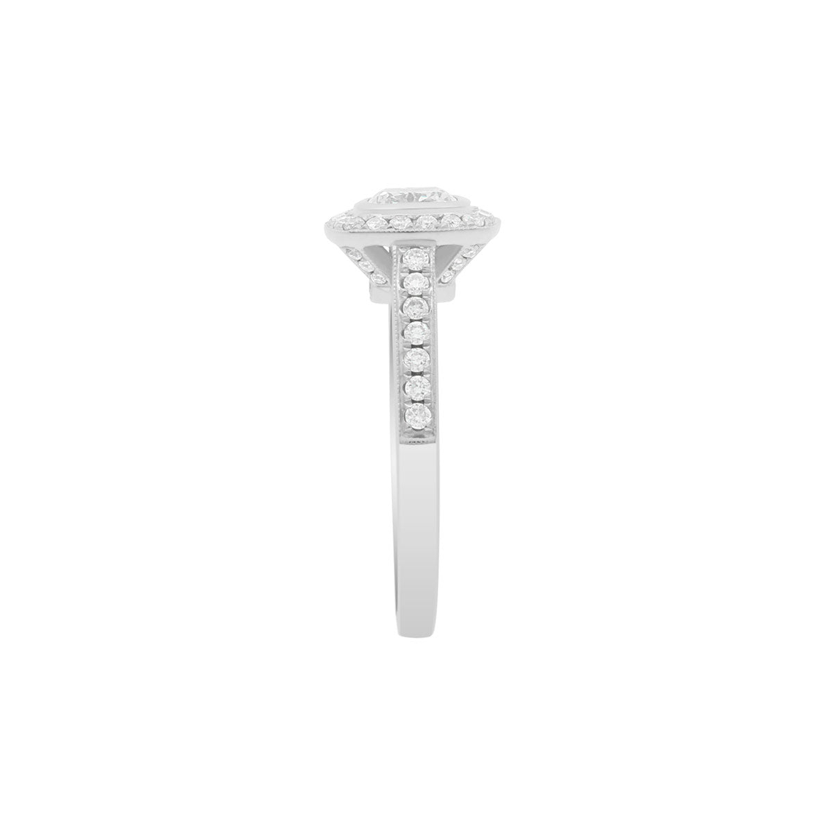 Cushion Cut Diamond Engagement Ring with Platinum Bezel Set Band - ‘Glenda’