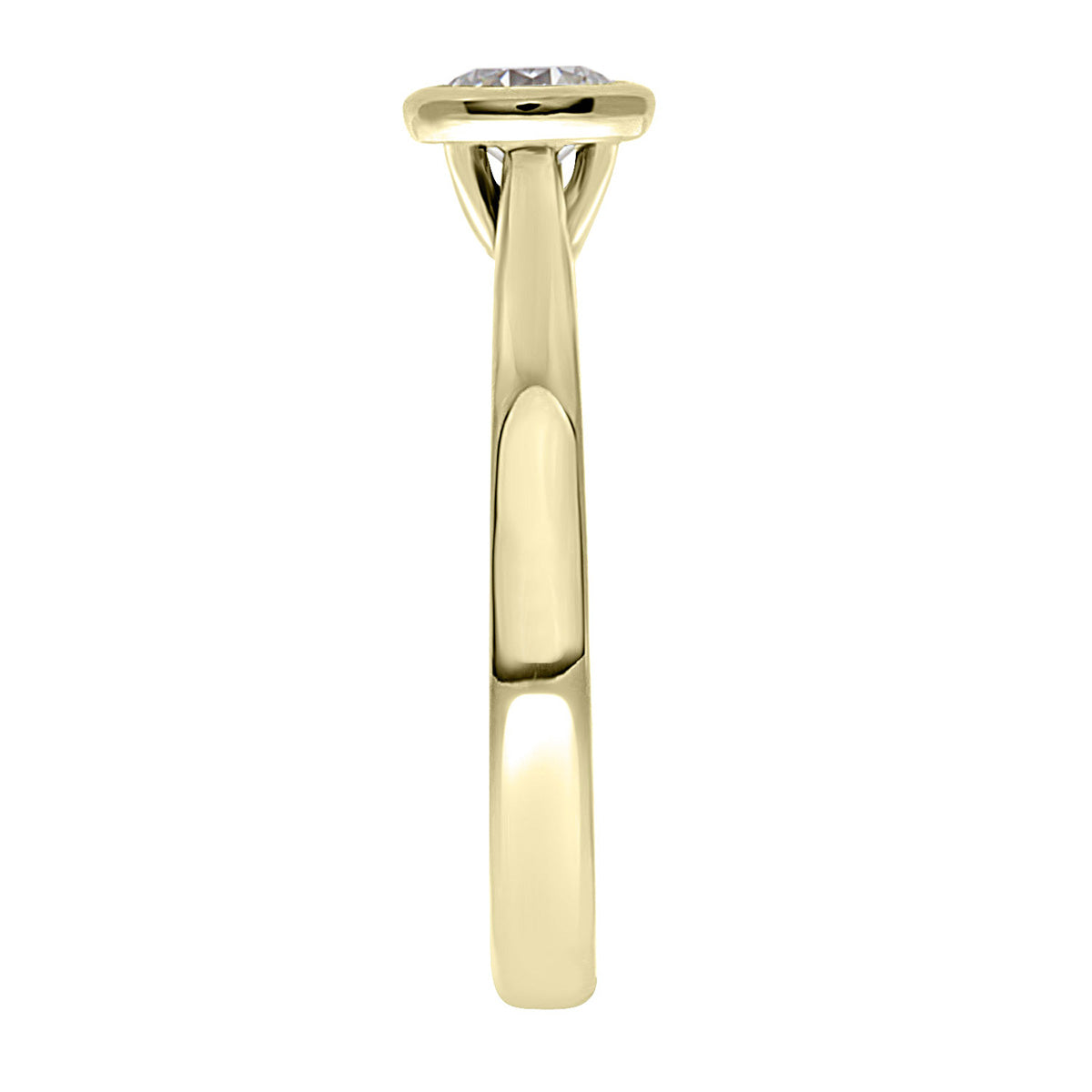 Bezel Set Engagement ring in 18kt yellow gold in end view