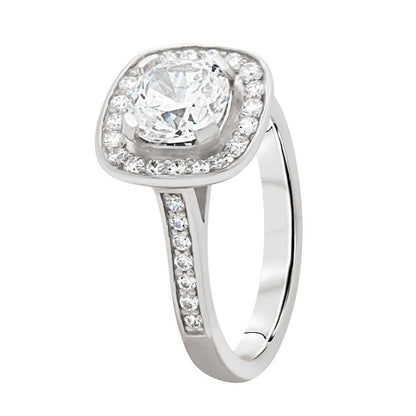 Cushion Cut Diamond Antique Diamond Ring in white gold angled upright position