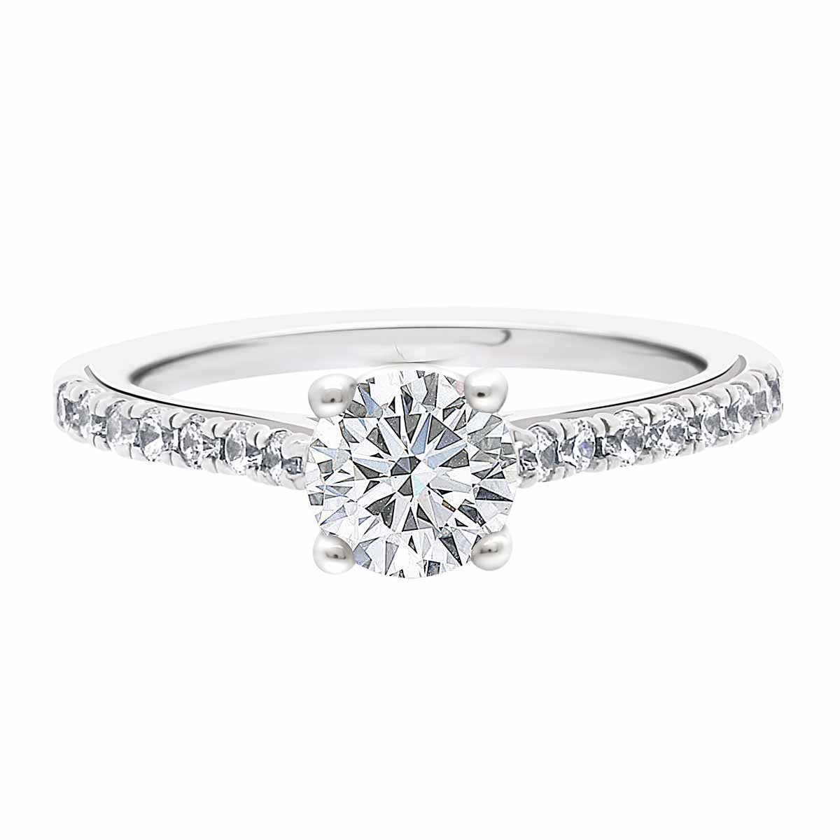 Round Cut Diamond Engagement Ring with Platinum Castle Set Band - 'Carmen'