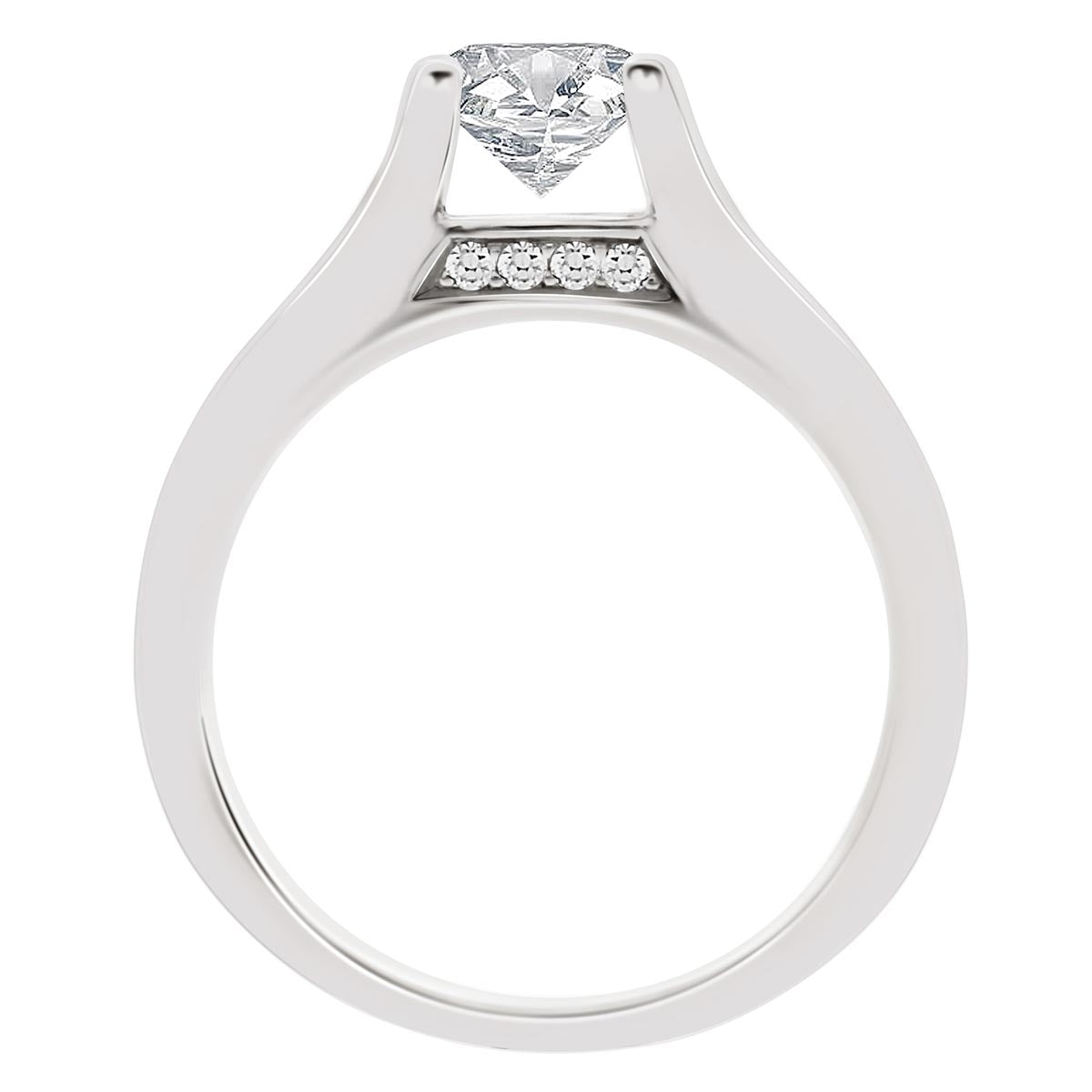 Channel Set Diamond Ring set in white gold standing upright