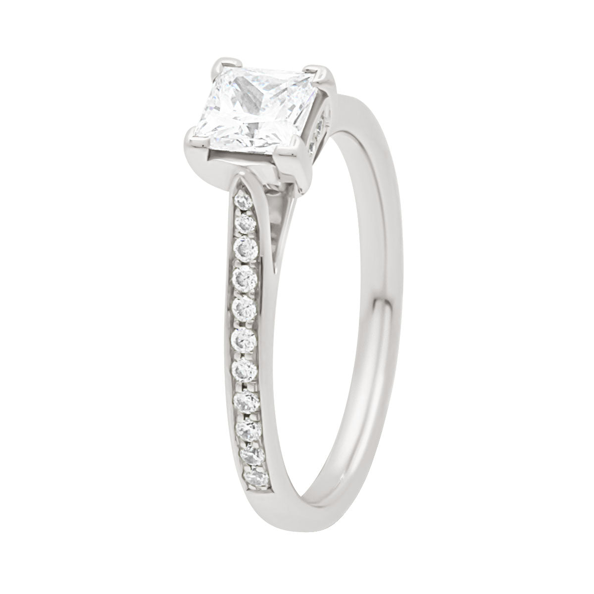 Chevron Claw Engagement Ring in white gold at an angled view