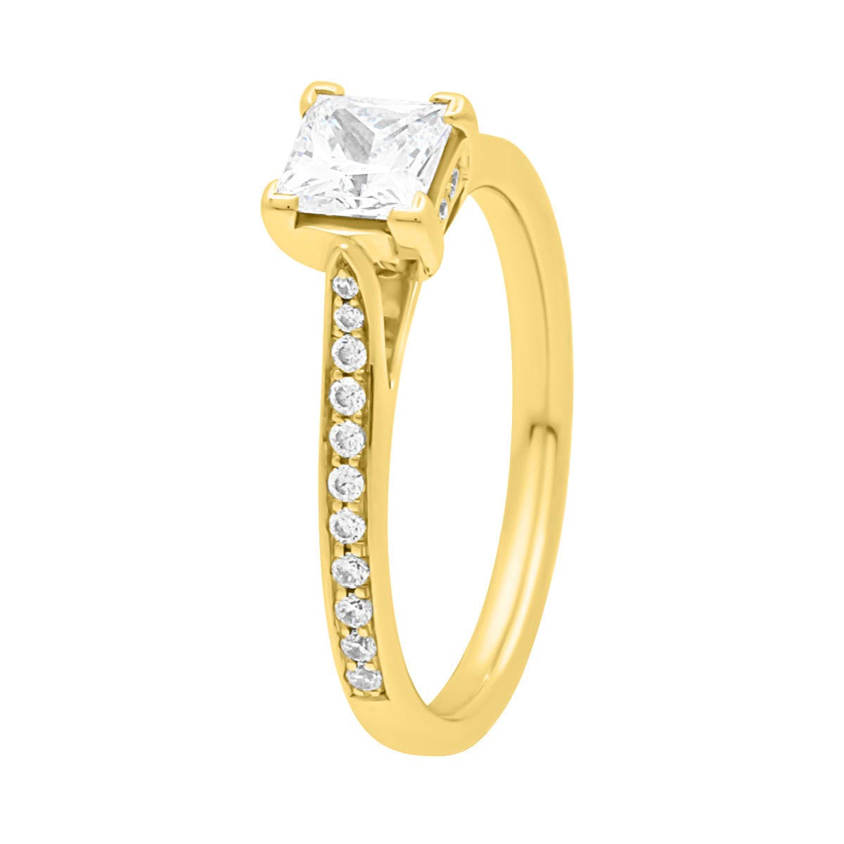 Chevron Claw Engagement Ring made of yellow gold in an angled position