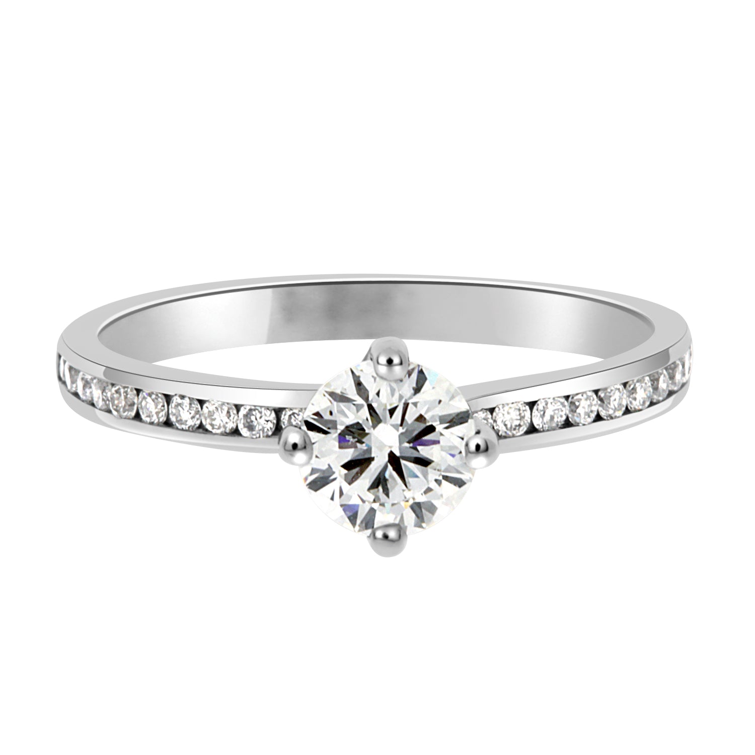 Compass-Set Solitaire Diamond Engagement Ring with Platinum Channel Set Band - ‘Chloe DS’