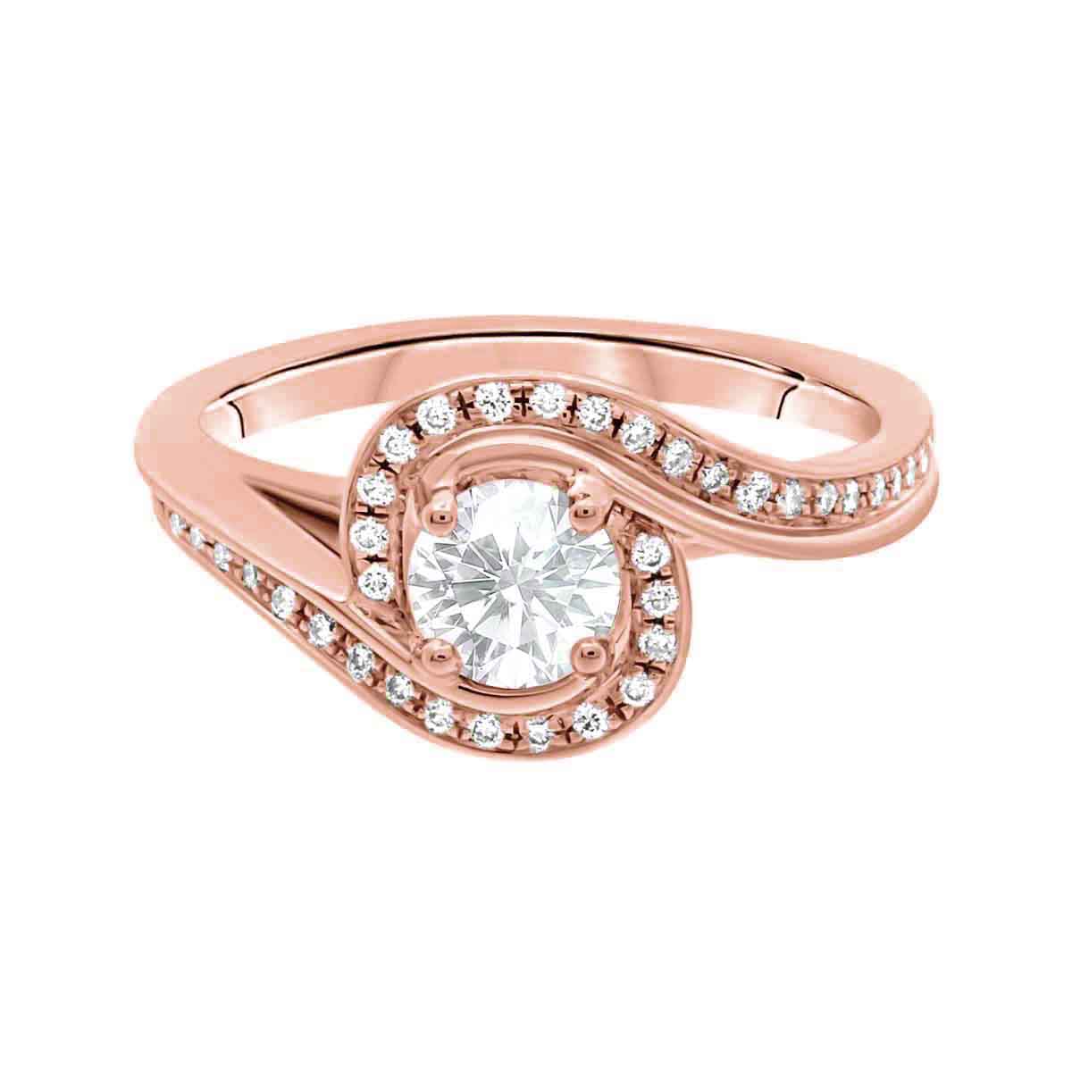 Contemporary Style Engagement Ring in rose gold, lying flat, with a white background.