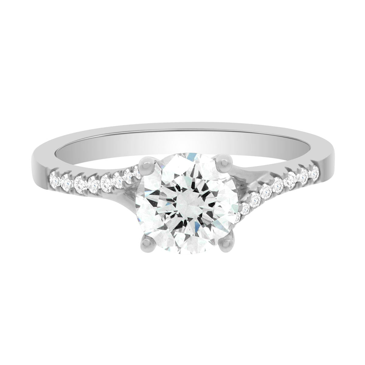 Round Cut Diamond Solitaire Engagement Ring with Platinum Crossover Band - 'Katia'