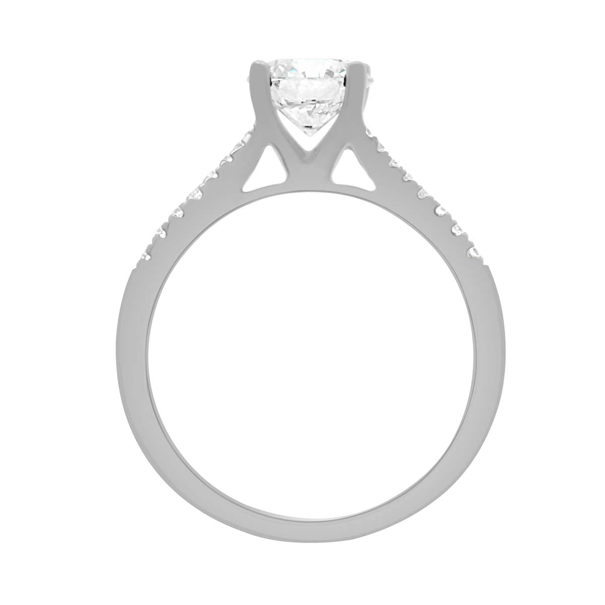 Round Cut Diamond Solitaire Engagement Ring with Platinum Crossover Band - 'Katia'