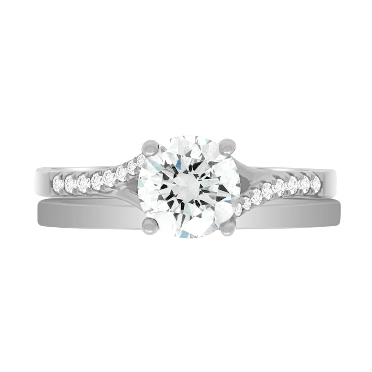 Round Cut Diamond Solitaire Engagement Ring with Platinum Crossover Band - 'Katia'