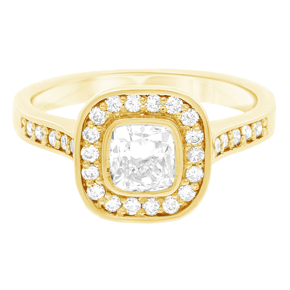 Cushion Cut Bezel Diamond Ring in yellow gold