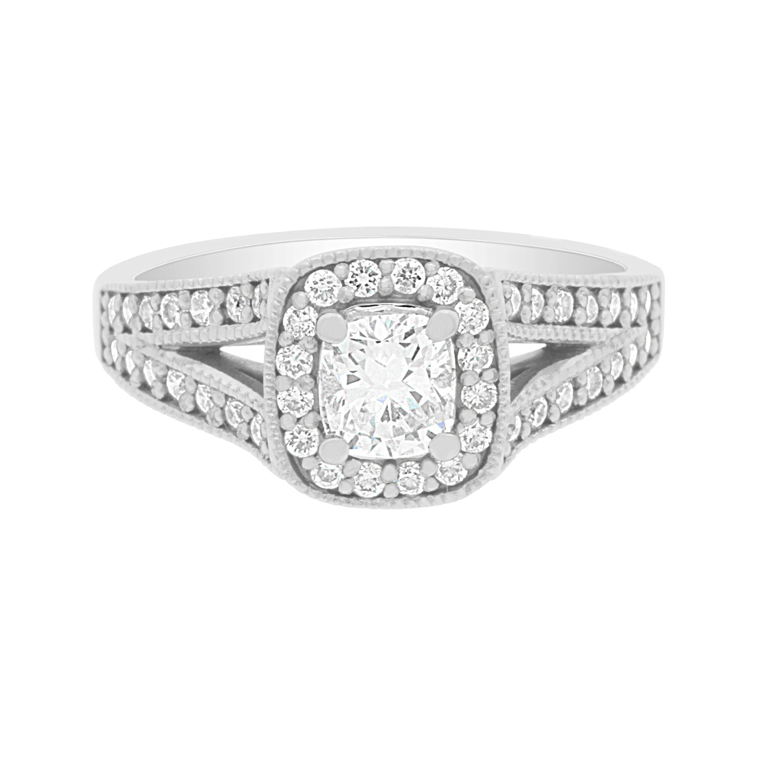 Cushion Cut Diamond Antique Engagement Ring with Platinum Set Band - 'Pippa'