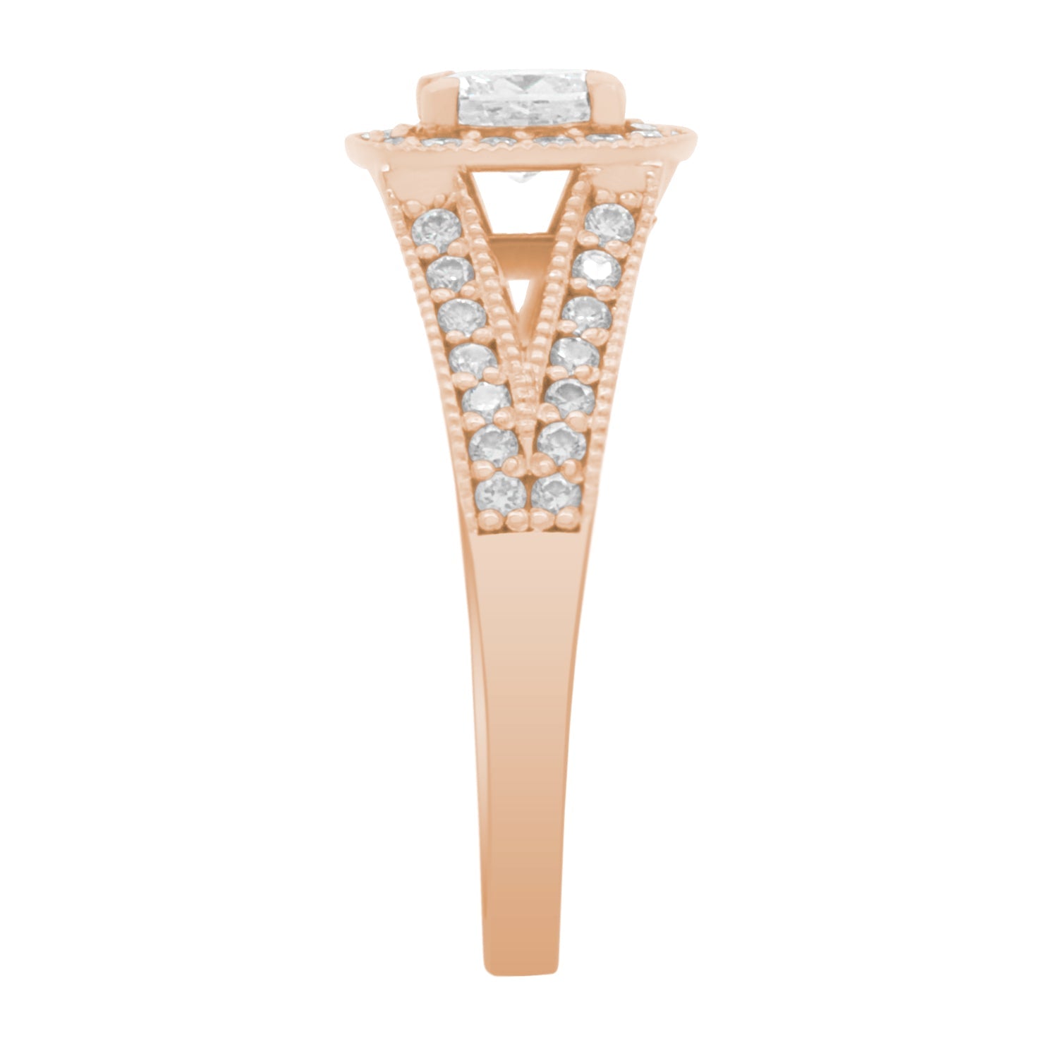 Cushion Halo Diamond Ring in yellow gold from a side angle