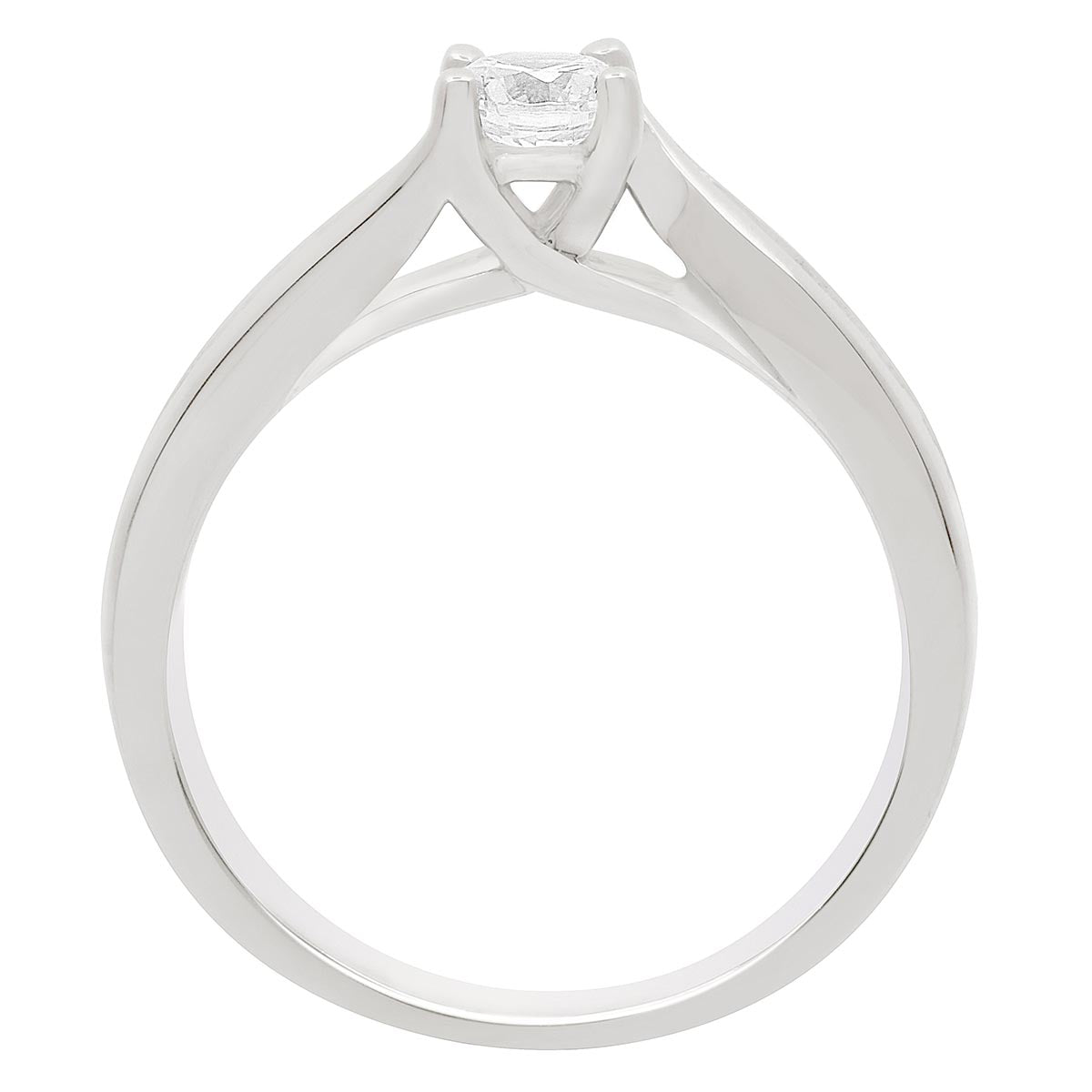 Crossover Band Diamond Ring made from platinum standing upright