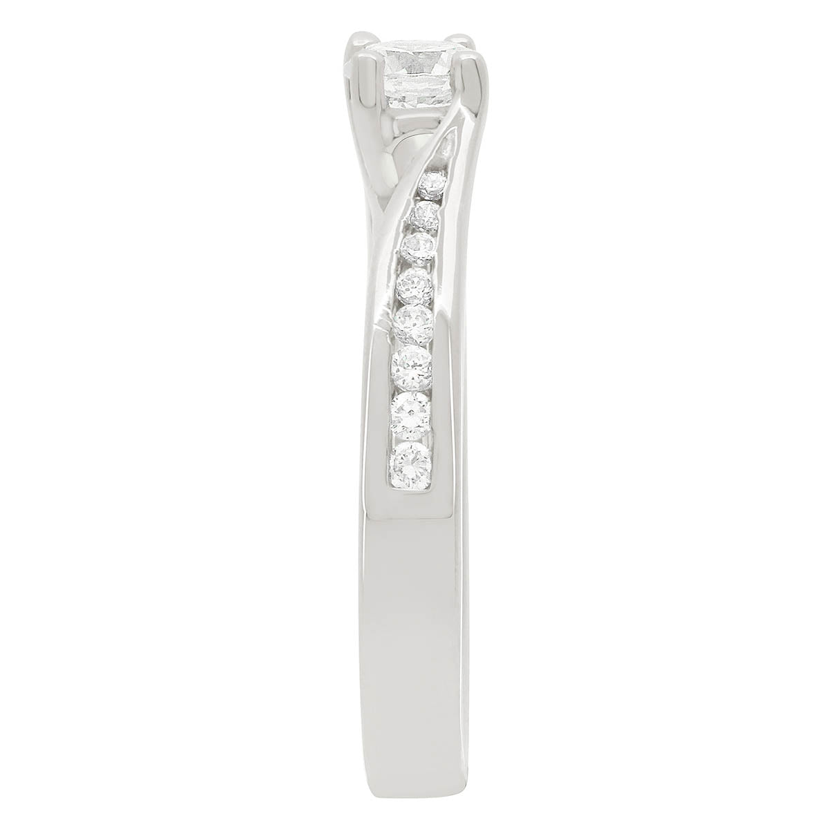 Crossover Band Diamond Ring made from platinum upright and viewed from the side