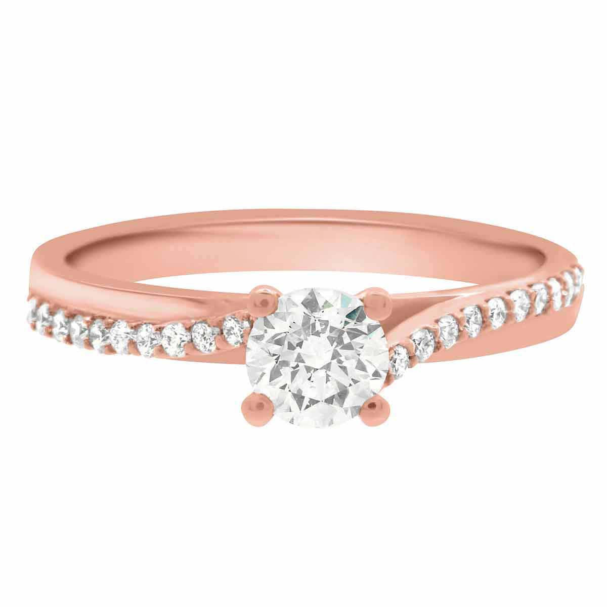 Debeers Promise Ring Style in rose gold with a plain wedding ring