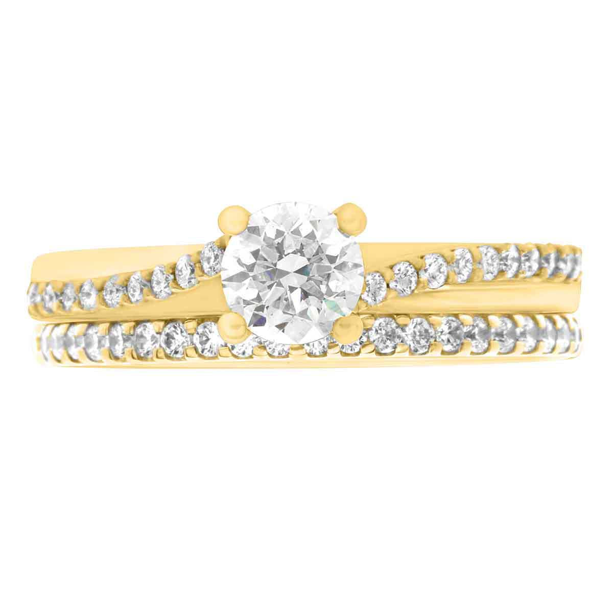 Debeers Promise Ring Style in yellow gold with a diamond set wedding ring