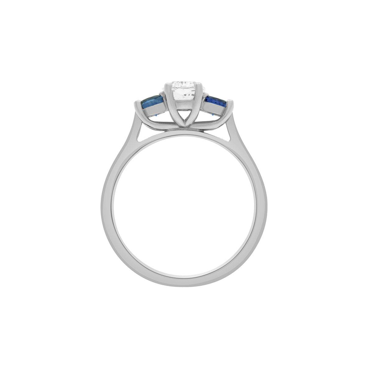 Oval Cut Diamond and Round Sapphires Engagement Ring with Platinum Set Band - 'Lucia'