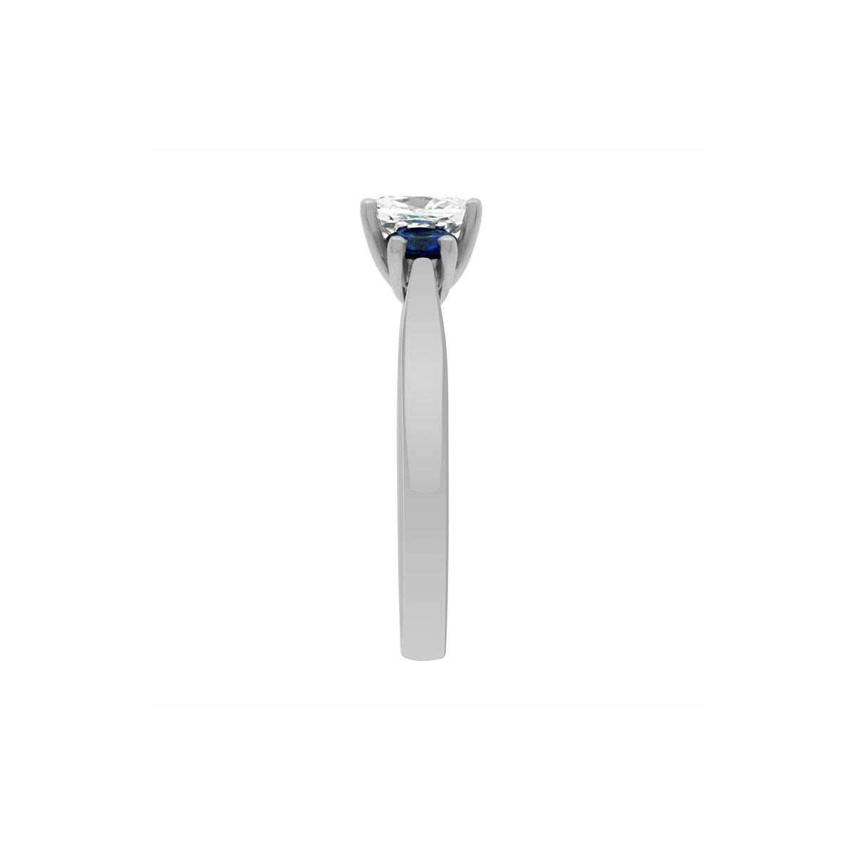 Oval Cut Diamond and Round Sapphires Engagement Ring with Platinum Set Band - 'Lucia'