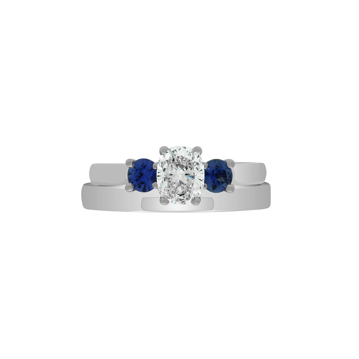 Oval Cut Diamond and Round Sapphires Engagement Ring with Platinum Set Band - 'Lucia'