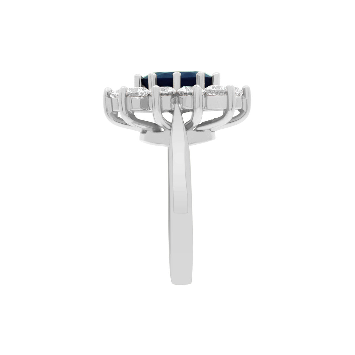 Oval Cut Sapphire Diamond Halo Engagement Ring with Platinum Diamond Pave Band - 'Diana'