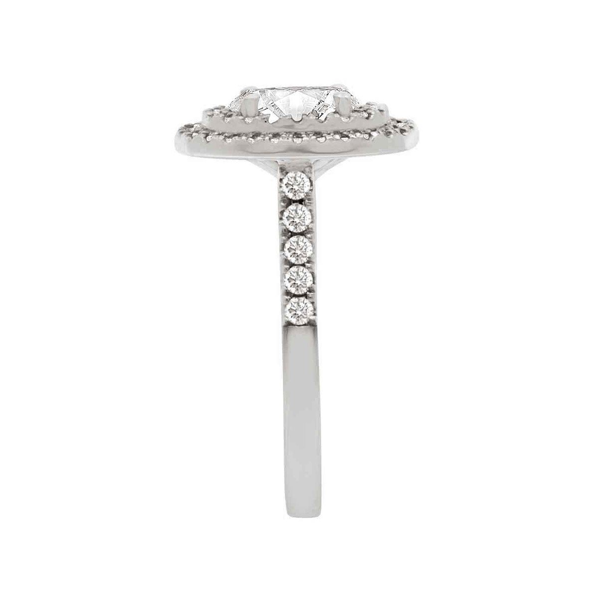 Double Halo Oval Cut Diamond Engagement Ring with Platinum Set Band - 'Solace Oval'