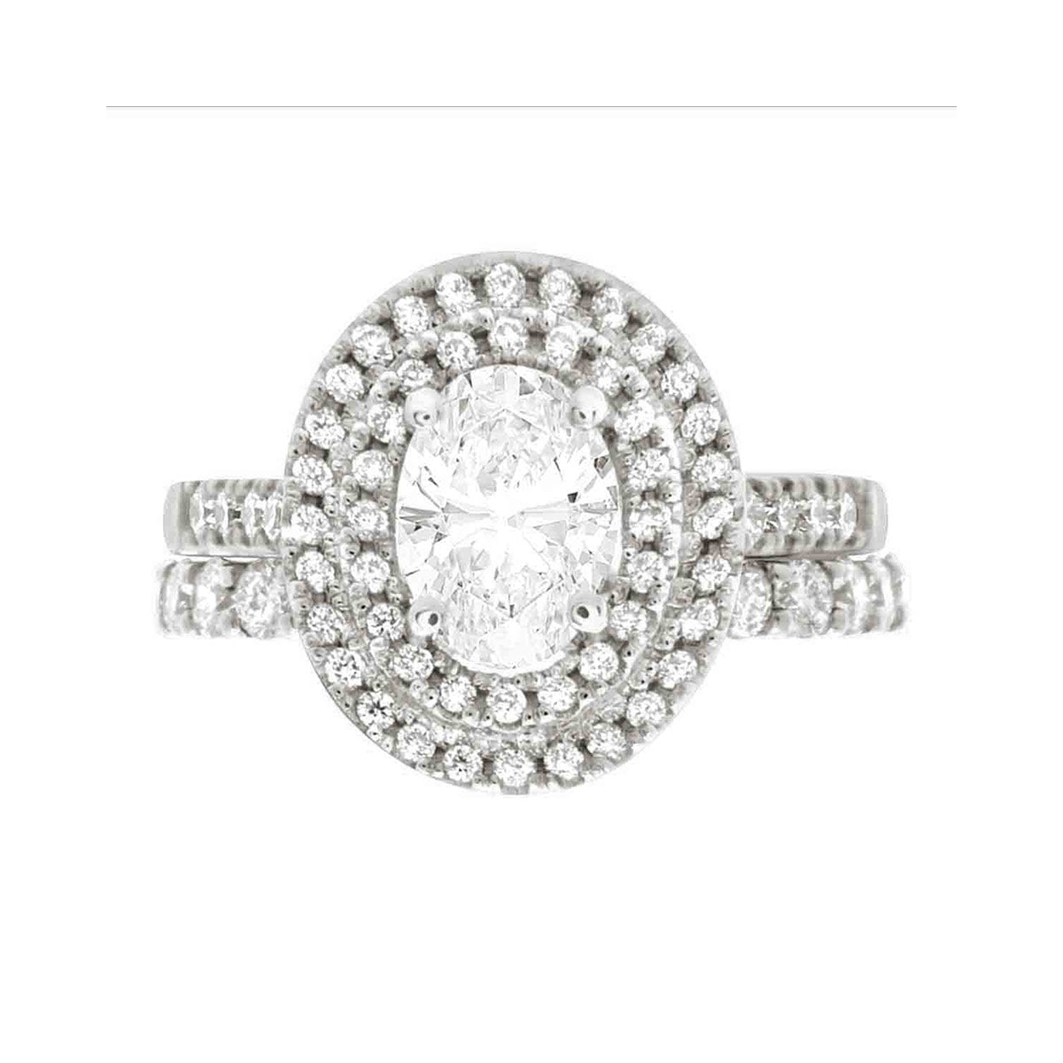 Double Halo Oval Cut Diamond Engagement Ring with Platinum Set Band - 'Solace Oval'