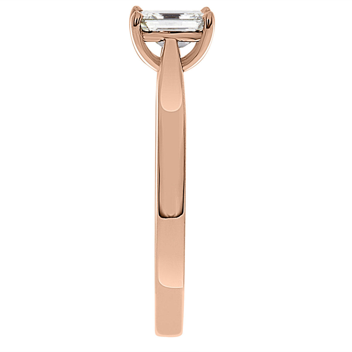 Emerald Cut Ring Solitaire Engagement Ring in rose gold standing upright