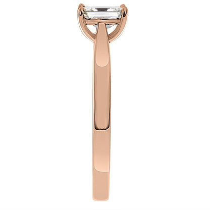 Emerald Cut Ring Solitaire Engagement Ring in rose gold standing upright