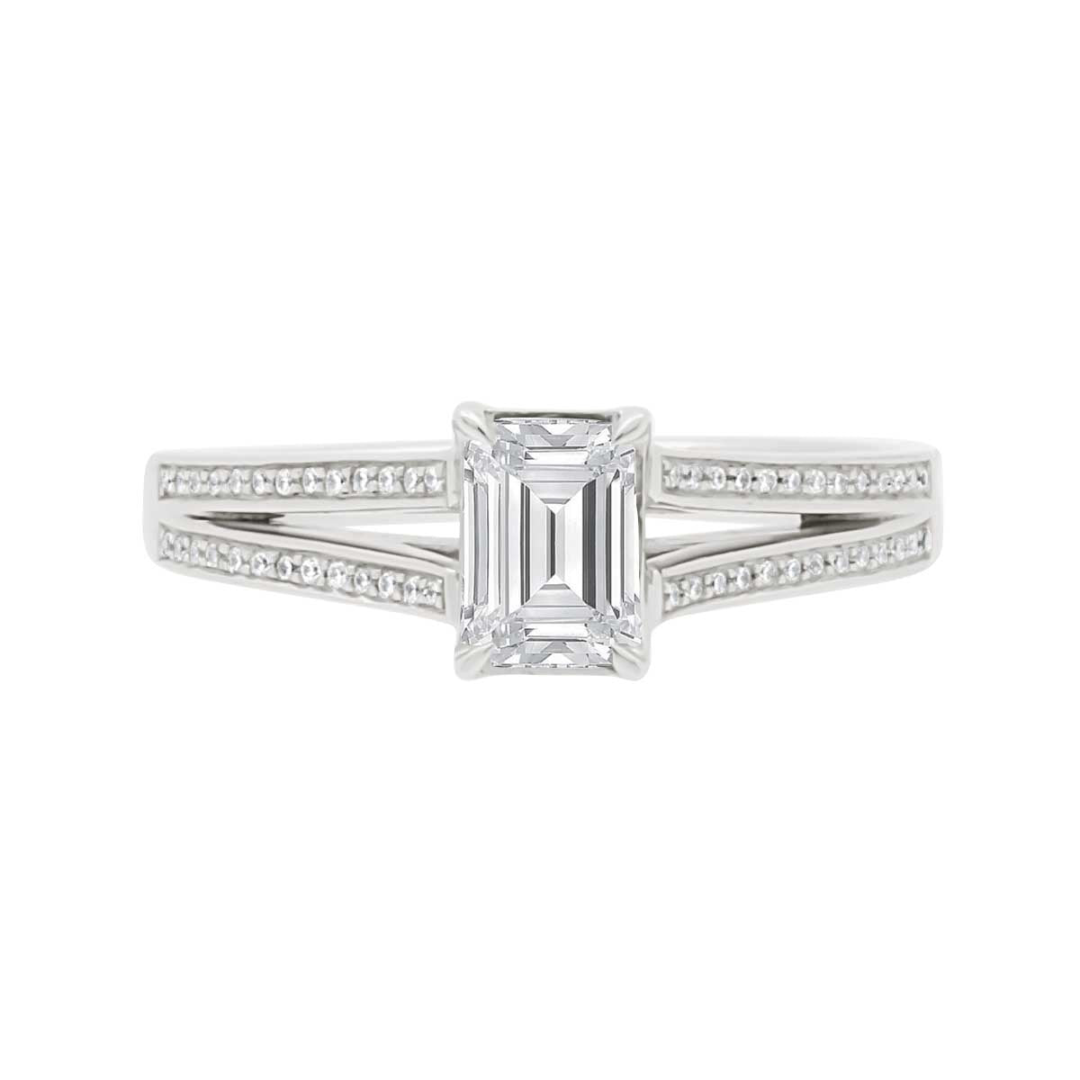 Emerald Cut Diamond Engagement Ring with Platinum Split Shoulders - ‘Prunella’