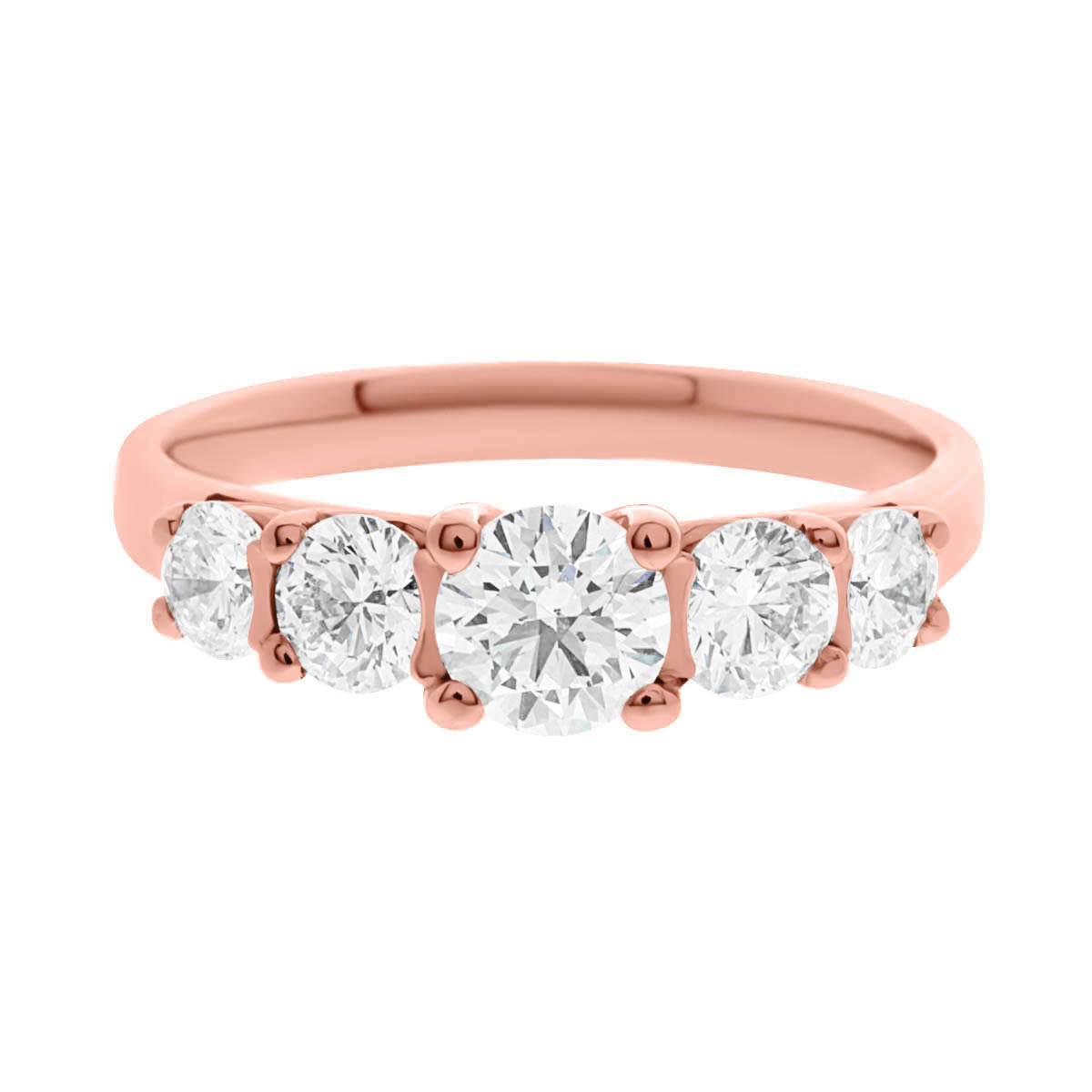 Five Stone Round Cut Diamond Engagement Ring with Rose Gold Set Band - 'Nina’