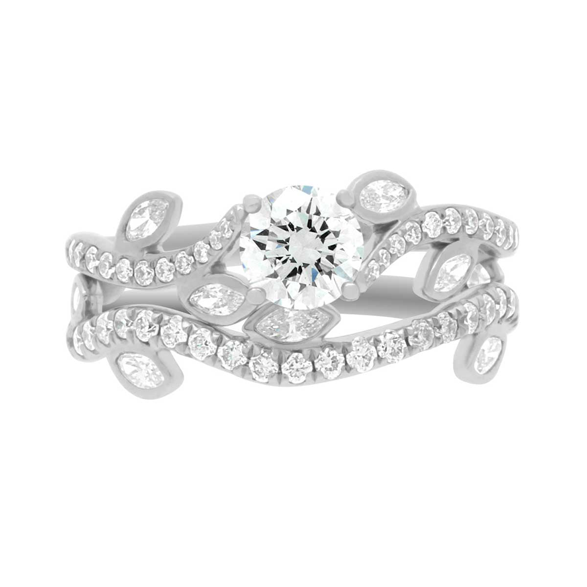 Floral Engagement Ring made from platinum with a matching diamond wedding ring