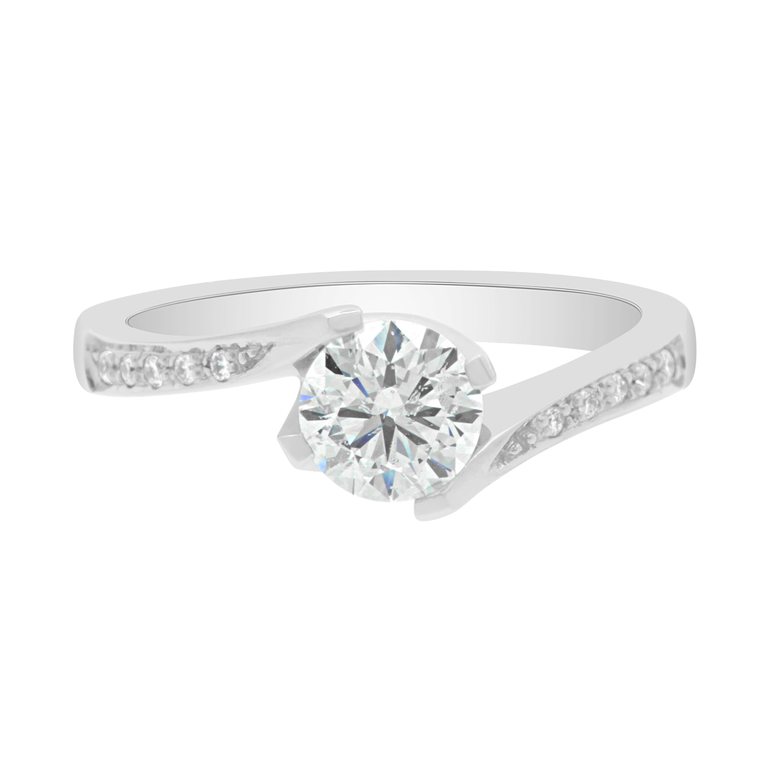 Round Cut Diamond Four-Claw Twist Engagement Ring with Platinum Band - 'Tess DS'