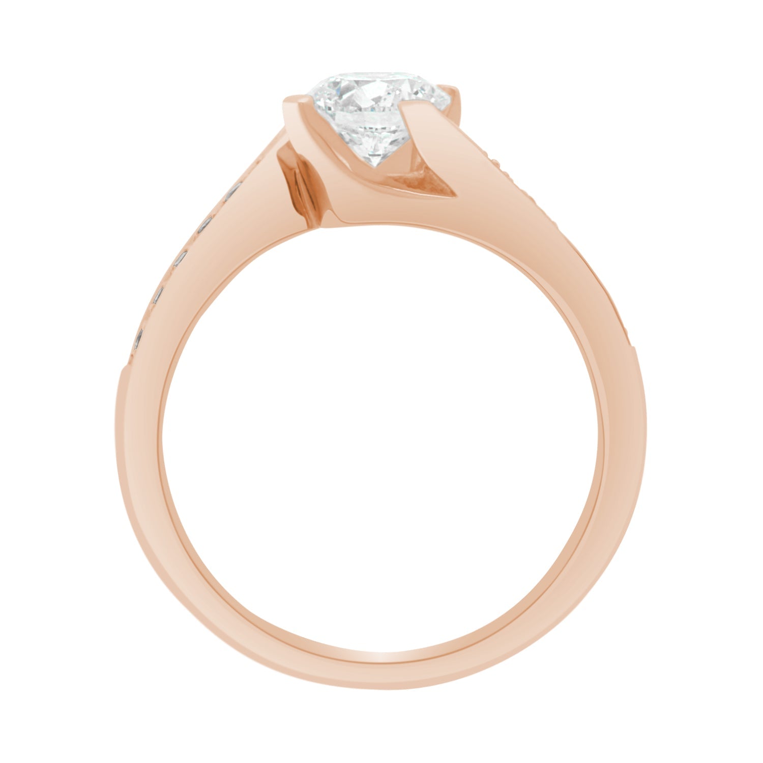 Round Cut Diamond Four-Claw Twist Engagement Ring with Rose Gold Band - 'Tess DS'