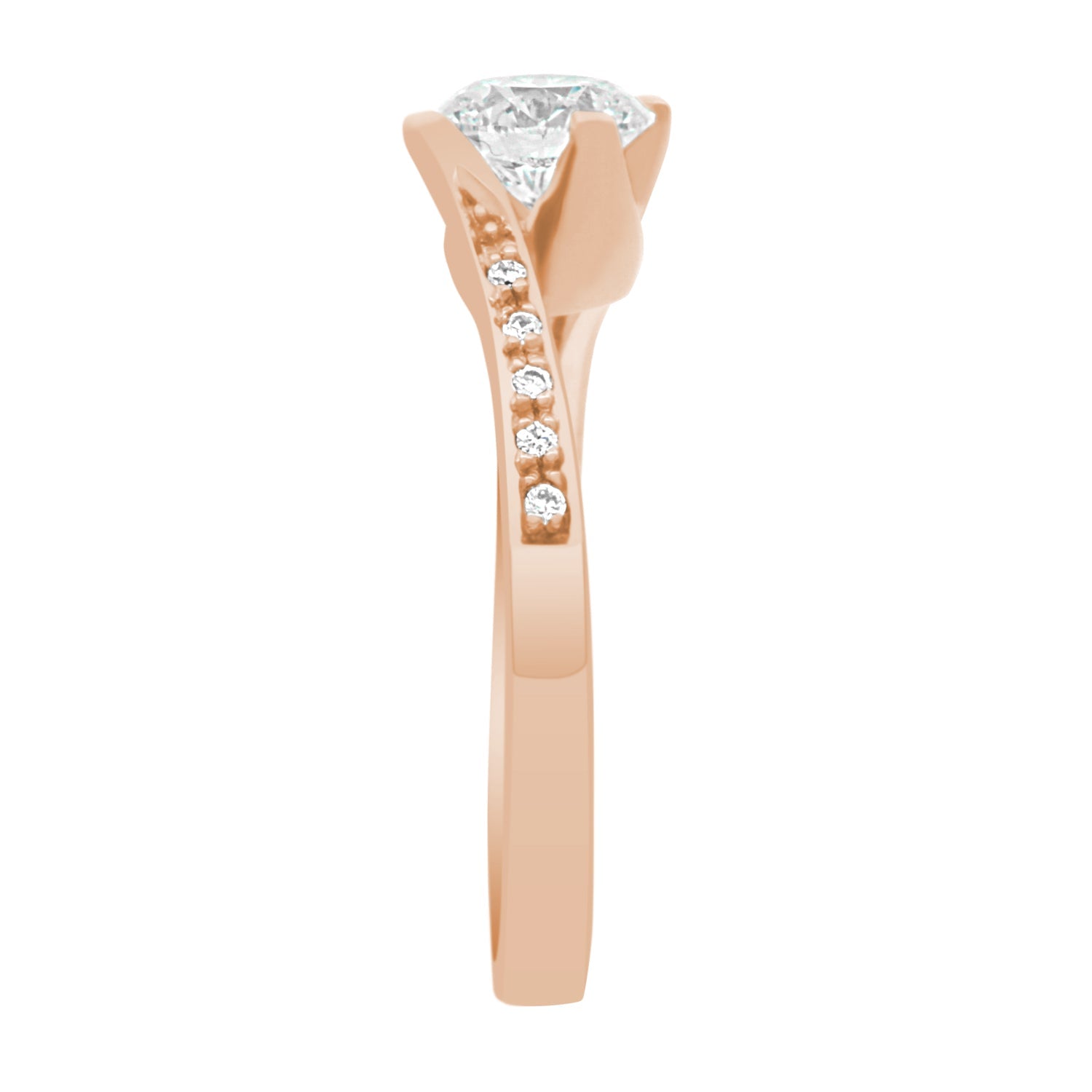 Round Cut Diamond Four-Claw Twist Engagement Ring with Rose Gold Band - 'Tess DS'