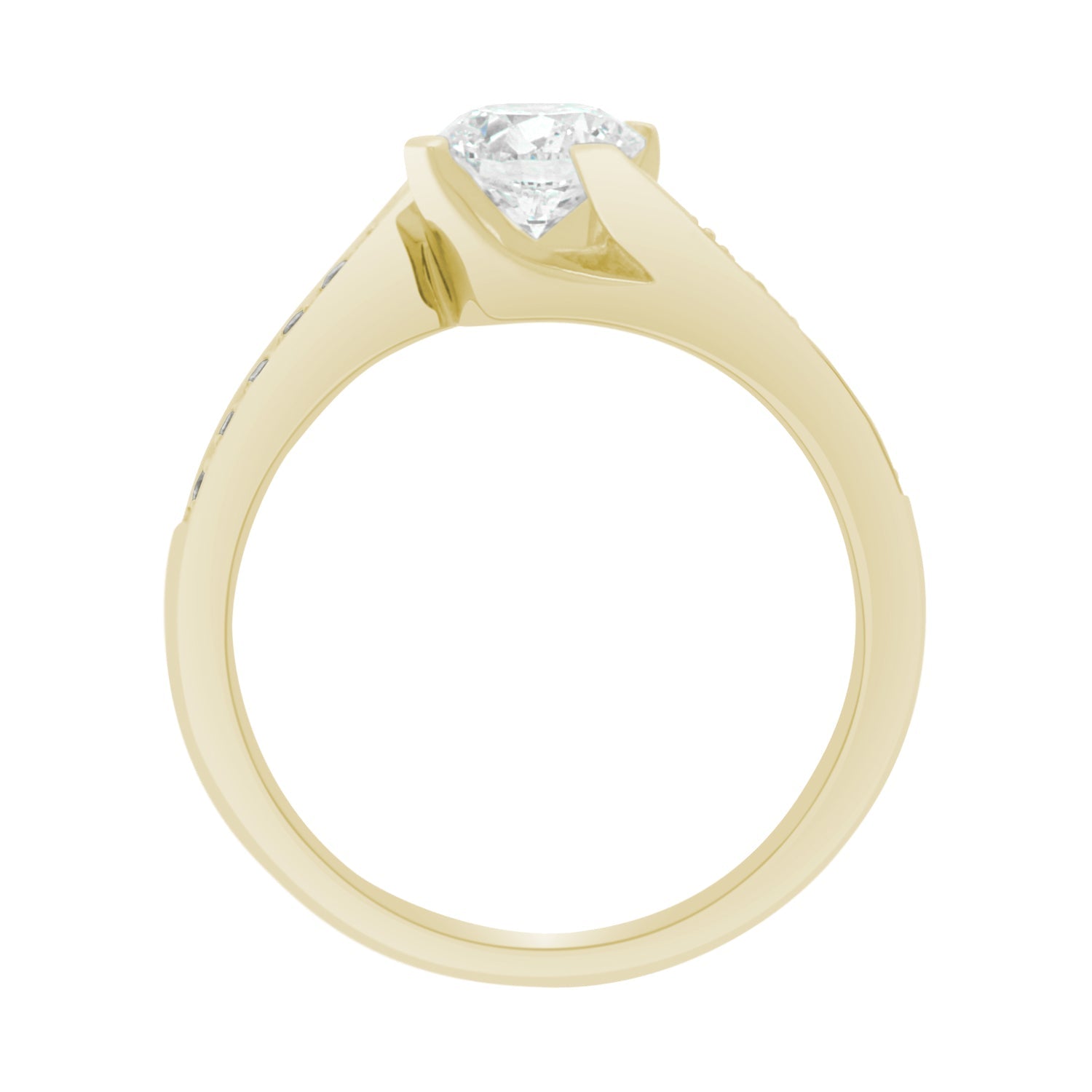 Round Cut Diamond Four-Claw Twist Engagement Ring with Yellow Gold Band - 'Tess DS'