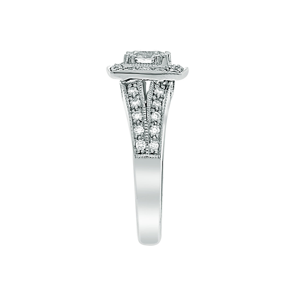 Round Cut Halo Diamond Engagement Ring with Platinum Milgrain Band - 'Ruth’