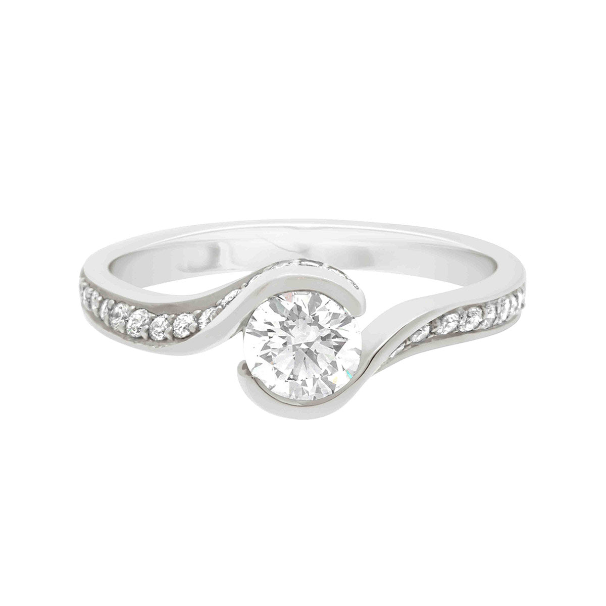 Round Cut and Halo Diamond Twist Engagement Ring with Platinum Band - 'Sofia DS'