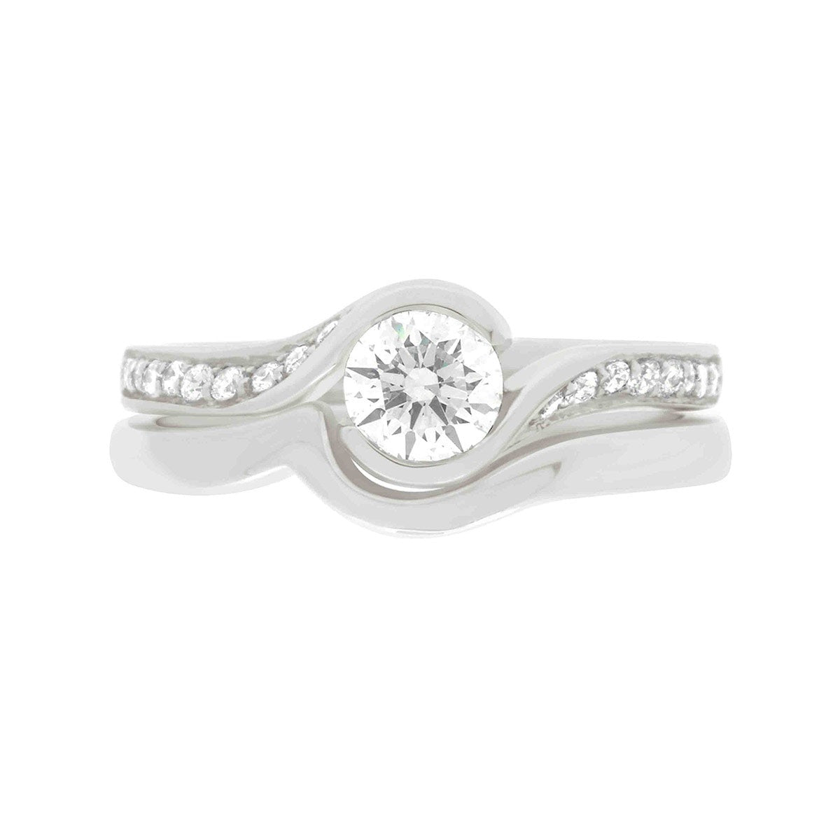 Round Cut and Halo Diamond Twist Engagement Ring with Platinum Band - 'Sofia DS'