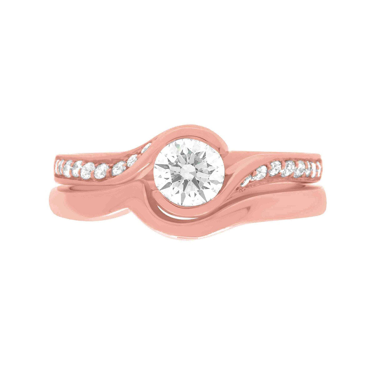 Round Cut and Halo Diamond Twist Engagement Ring with Rose Gold Band - 'Sofia DS'