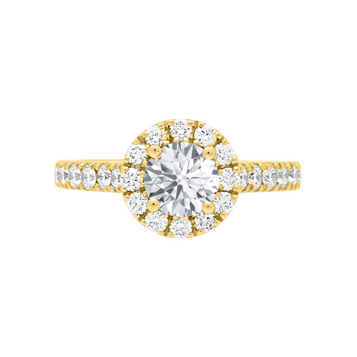 Halo Engagement Ring Diamond Band in yellow gold