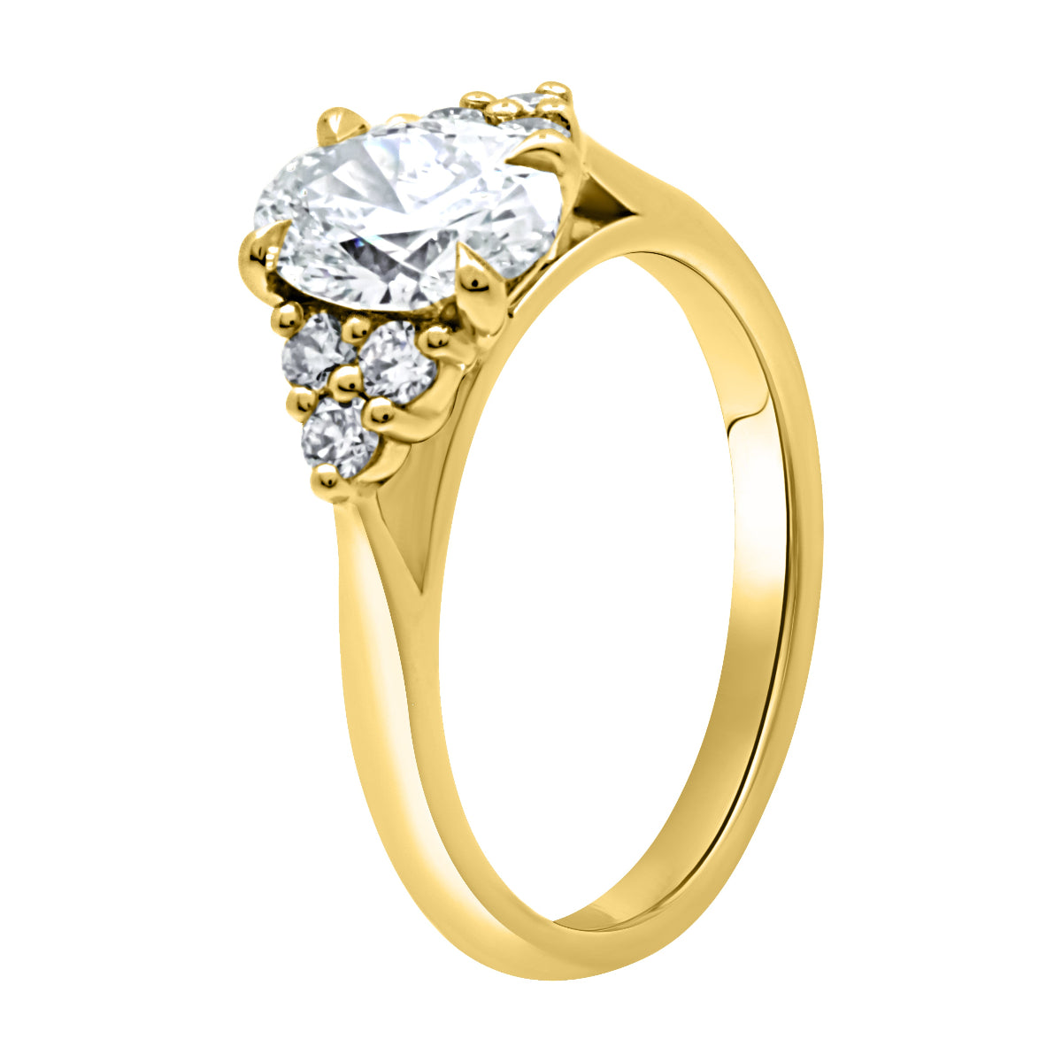 Oval Diamond Handmade Engagement Ring with Yellow Gold Band - Angled View