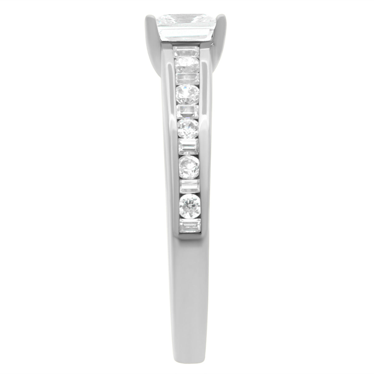 Fancy Cut Diamond Ring made from white gold and pictured from a side view